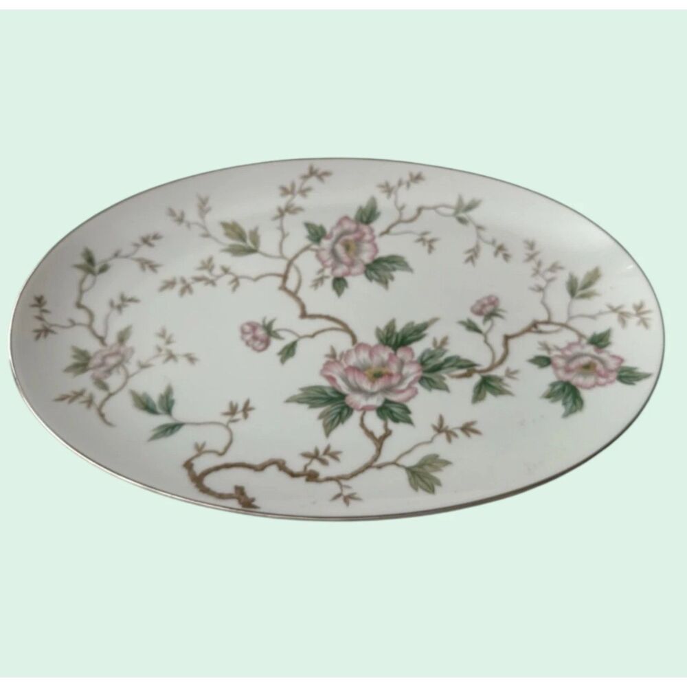 Noritake China Chatham 5502 Oval Serving Platter 13.5” Pink Flowers Japan VTG